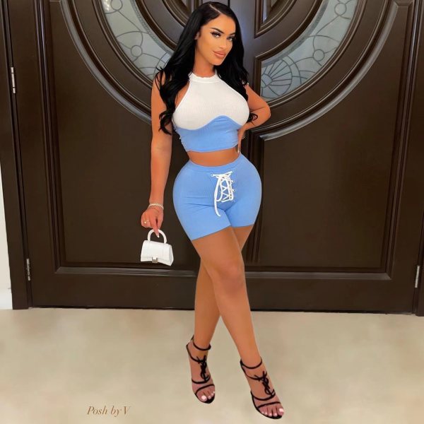 Sexy sleeveless neck pit suit two-piece