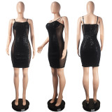 Fashion suspender skirt nightclub style sexy perspective bra sequin dress