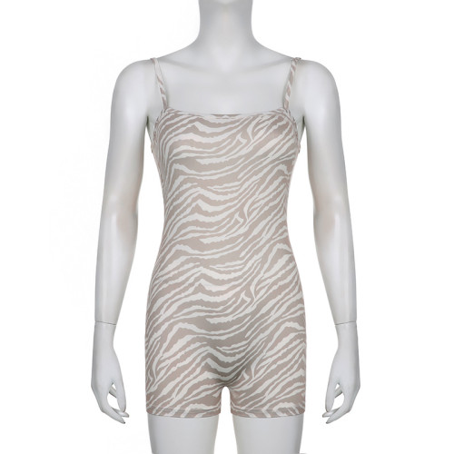 Leisure animal print tight-fitting sling jumpsuit short