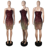 Sling wrap hip skirt sequin bra nightclub party sexy dress
