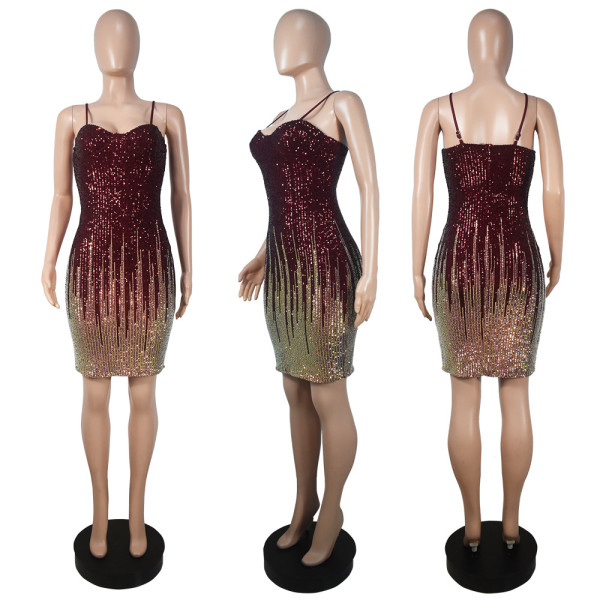 Sling wrap hip skirt sequin bra nightclub party sexy dress