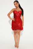 Fashion spring new short skirt sequin feather sexy nightclub bra suspender dress