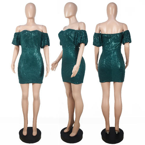 Fashionable new style buttock skirt, off-shoulder sequins, sexy and sweet party host dress