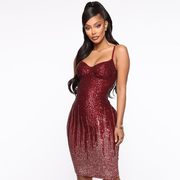 Sling wrap hip skirt sequin bra nightclub party sexy dress