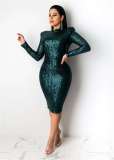 Stretch sequin medium length sexy tight dress