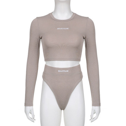 Women's letter embroidery round neck T-shirt briefs Spicy girls casual suit