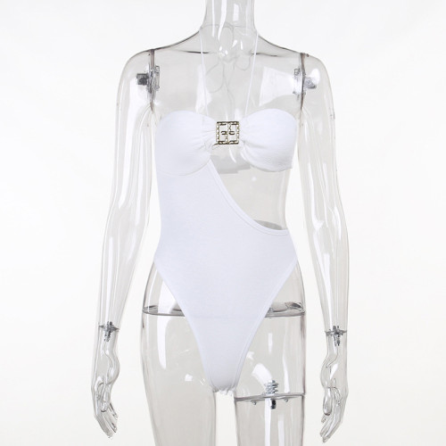 Sexy hanging neck cut-out hot girl bodysuit temperament slimming solid color versatile pure lust style top