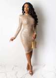 Stretch sequin medium length sexy tight dress