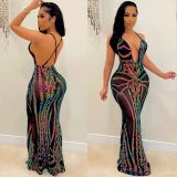 Sequin dress sexy V-neck dress