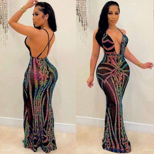 Sequin dress sexy V-neck dress
