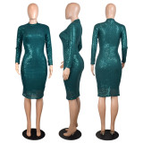Stretch sequin medium length sexy tight dress