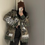 Casual loose versatile denim camouflage pocket thickened warm cotton jacket