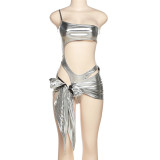 Ice Reflective Sexy Nightclub Queen One-shoulder Sleeveless Backless Lace-up Dress