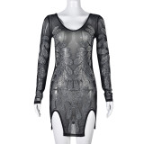 Women's sexy backless ironing mesh gauze dress