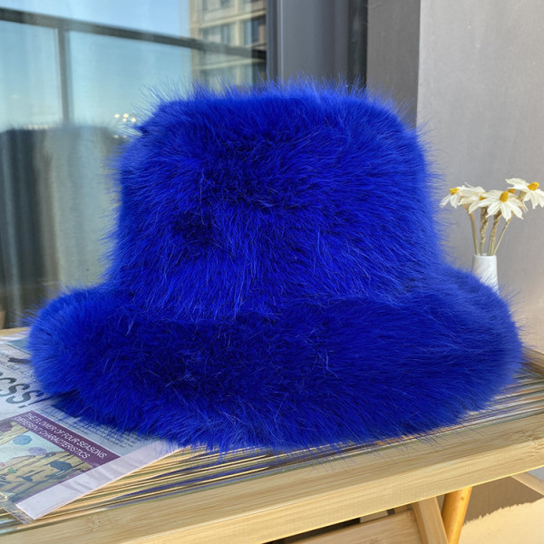 Faux fur straw hat children can wear long hair fisherman hat in autumn and winter, Korean version shows face, small bucket cap, warm and thickened basin cap