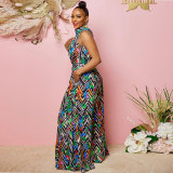 Sexy printed wide leg jumpsuit