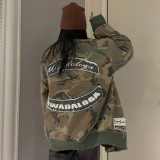 Casual loose versatile denim camouflage pocket thickened warm cotton jacket