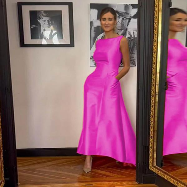 Evening dress women's satin round neck fashion dress A-line dress