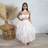 Sexy gauze neck hanging perspective dress