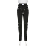 Fashion women's solid color line tight-fitting high-waisted regular sports yoga underpants