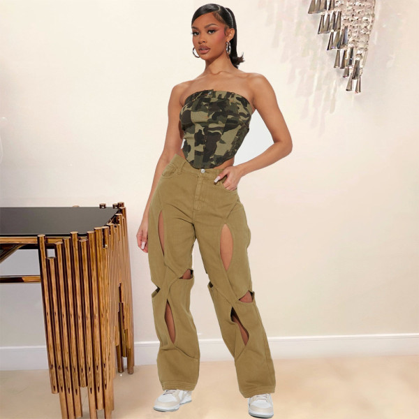 Individualized trend backless irregular camouflage chest wrap