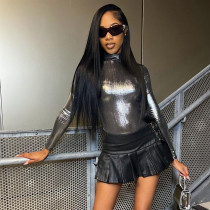 Sexy slim high-necked bright silk bodysuit Sexy slim high-necked bright silk bodysuit