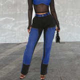 Women's personalized trend color contrast wash straight jeans