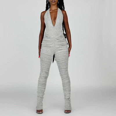 Women's sleeveless backless slim high waist sports jumpsuit