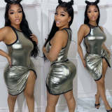 Sleeveless sexy bright color bodysuit short skirt two-piece set
