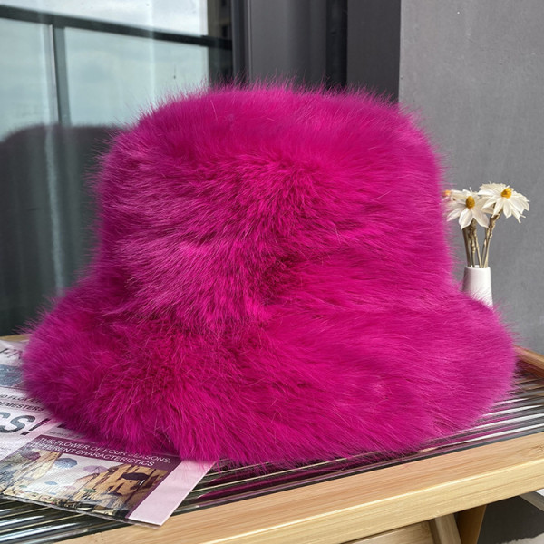 Faux fur straw hat children can wear long hair fisherman hat in autumn and winter, Korean version shows face, small bucket cap, warm and thickened basin cap