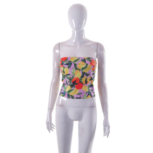 Floral print bra with open back sexy small tank top T-shirt