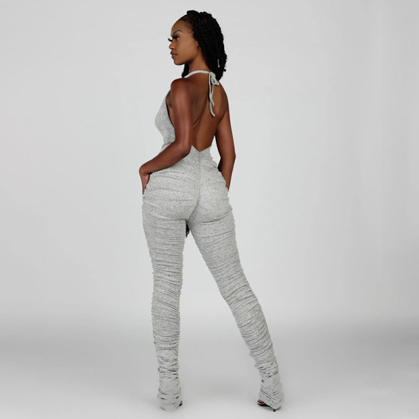 Women's sleeveless backless slim high waist sports jumpsuit