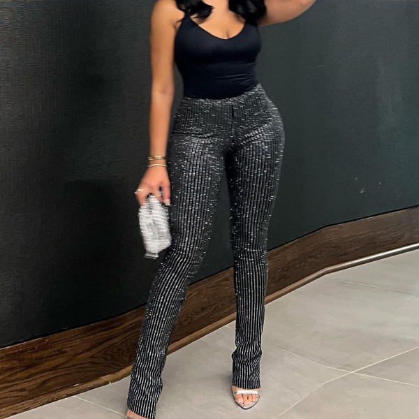 Sexy Slim Fit Wrap Hip Silver Silk Pants Casual Pants