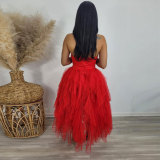 Sexy gauze neck hanging perspective dress