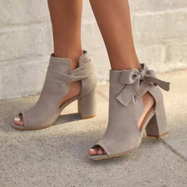 Large women's shoes with cloth side and back lace up thick heel high-heeled sandals
