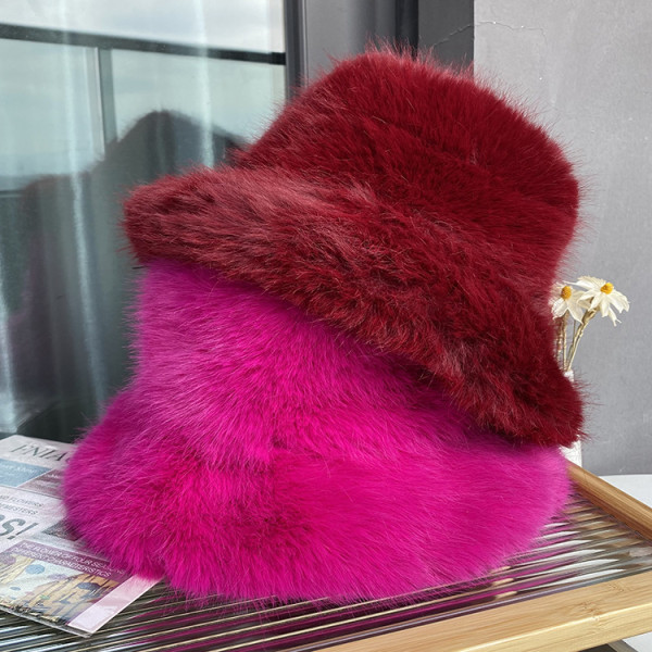 Faux fur straw hat children can wear long hair fisherman hat in autumn and winter, Korean version shows face, small bucket cap, warm and thickened basin cap