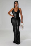 Temperament Dress Solid Dark V Neck Fold Sexy Hip Wrap Dress