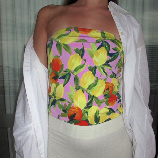 Floral print bra with open back sexy small tank top T-shirt