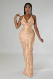 Temperament Dress Solid Dark V Neck Fold Sexy Hip Wrap Dress