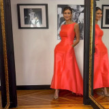 Evening dress women's satin round neck fashion dress A-line dress
