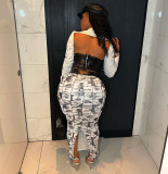 Women's abstract human facial features print niche trend high waist split slim skirt long skirt