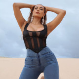 Sexy mesh panel tunic top