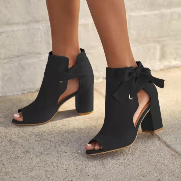Large women's shoes with cloth side and back lace up thick heel high-heeled sandals