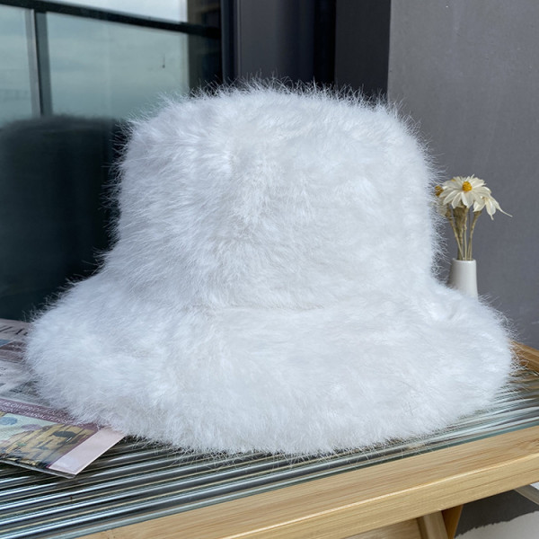 Faux fur straw hat children can wear long hair fisherman hat in autumn and winter, Korean version shows face, small bucket cap, warm and thickened basin cap
