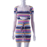 U-neck bra cut-out lace-up buttock dress