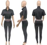 Women's fashion casual printing black two-piece set