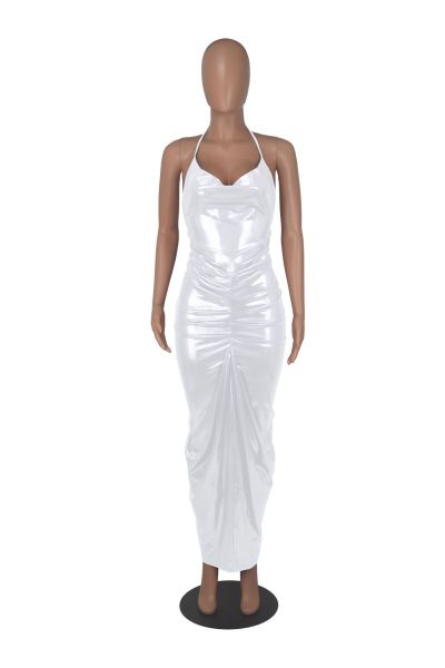 Temperament Dress Solid Dark V Neck Fold Sexy Hip Wrap Dress