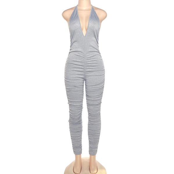 Women's sleeveless backless slim high waist sports jumpsuit