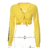 Letter print round neck long-sleeved T-shirt bottom