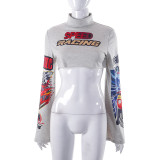 Fashion Street Print Versatile Long Sleeve Round Neck T-shirt Top